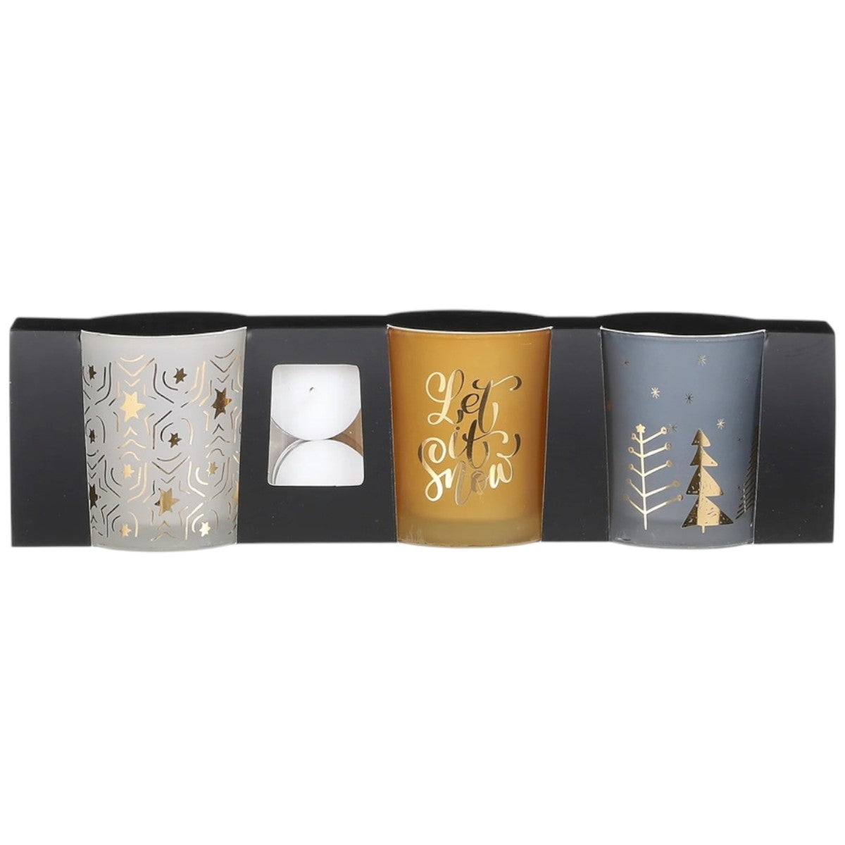 โจ Geschenkset โ Set van 3 kerst theelichthouders wit/goud/blauw