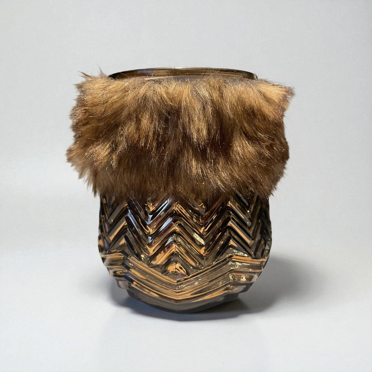 ๐ฆ Kerst windlicht bruin met rendier en nepbont โ ร12 x 14 cm