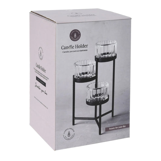 Theelichthouderset kandelaar van metaal β zwart β 11 x 11 x 18 cm