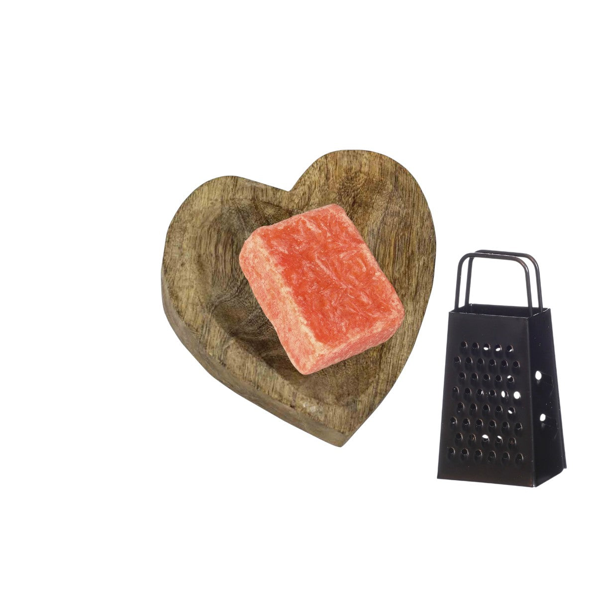 Cadeauset met schaaltje in hartvorm, minirasp en amberblok Mango Peach