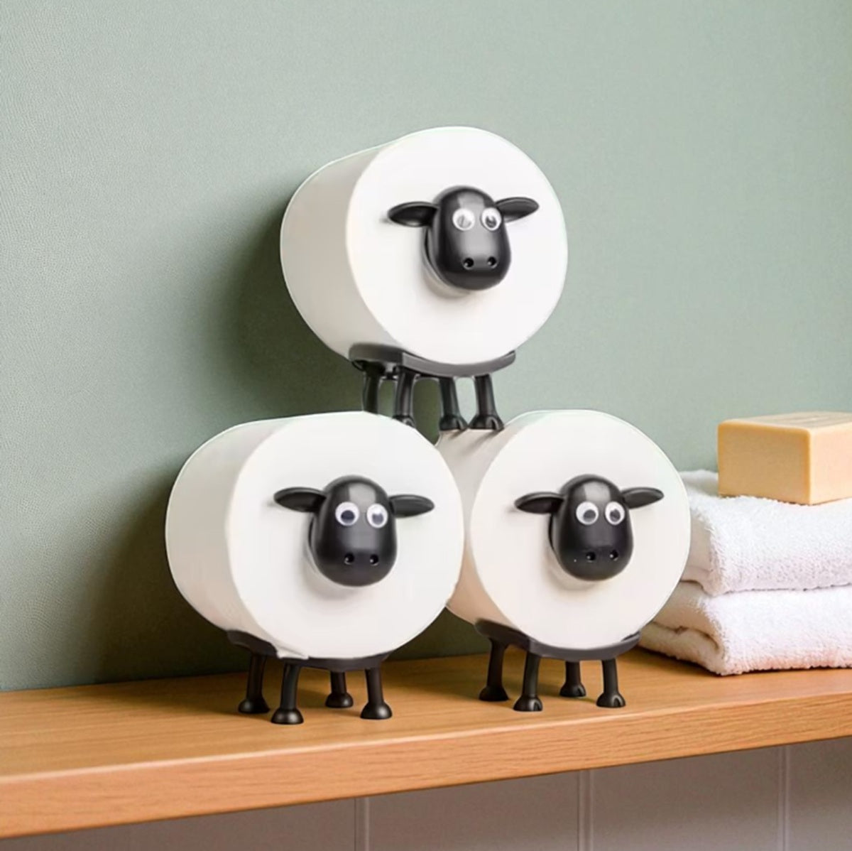Schaap Toiletrolhouder Set van 3 โ Grappige Wc Rol Houder voor Badkamerdecoratie