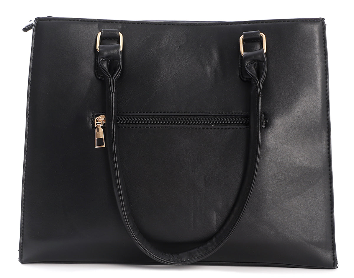 Zwarte tas dames – PU handtas met ruitenpatroon en ritsvakken | Masini Gifts