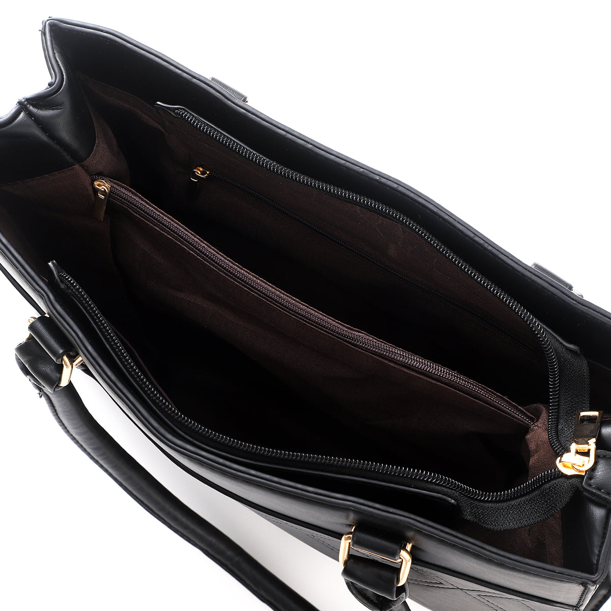Zwarte tas dames – PU handtas met ruitenpatroon en ritsvakken | Masini Gifts