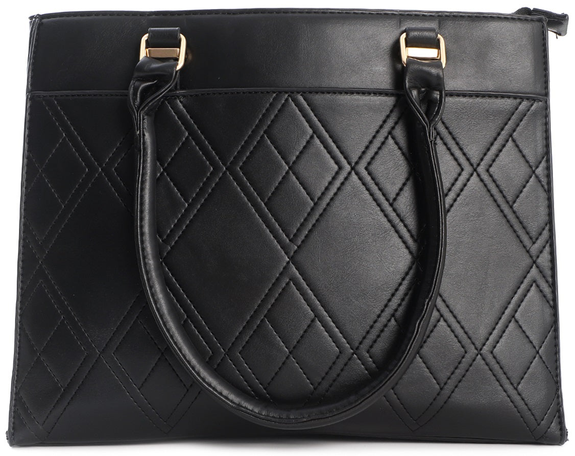 Zwarte tas dames – PU handtas met ruitenpatroon en ritsvakken | Masini Gifts