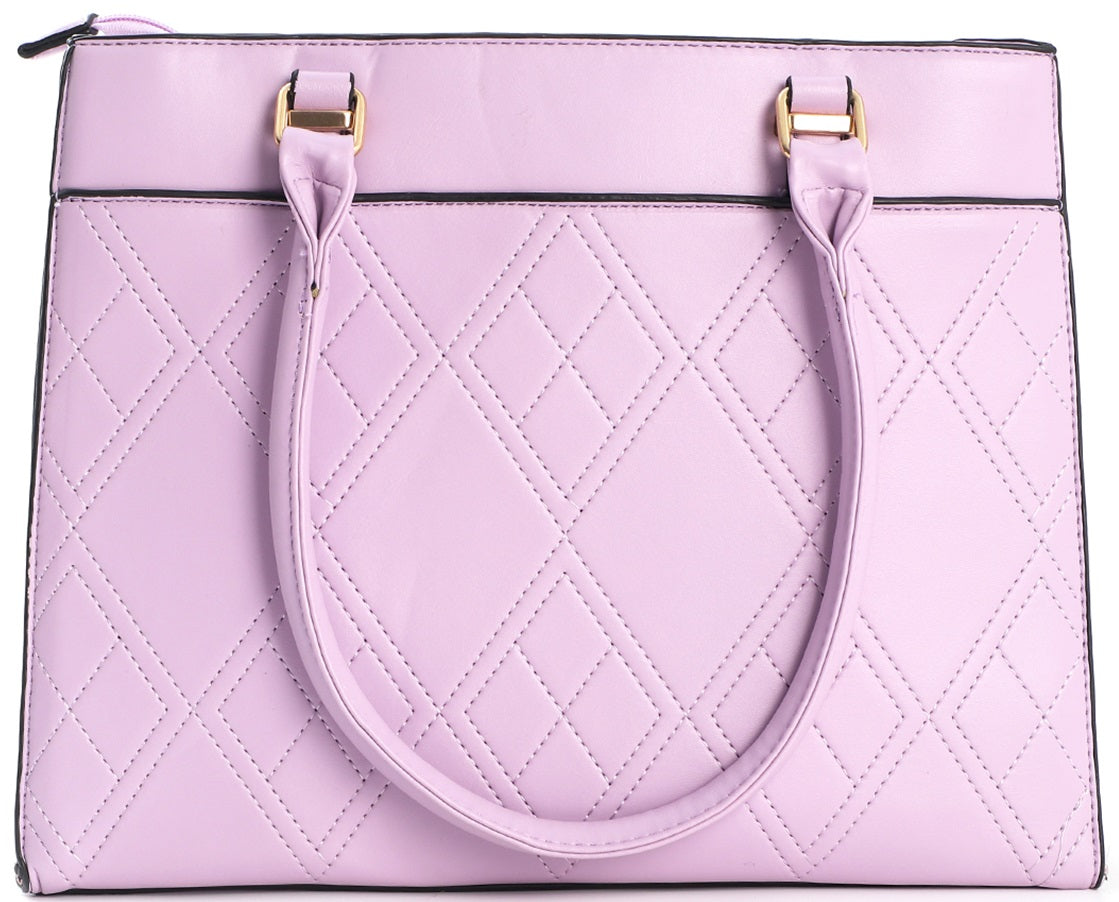 Paarse tas dames – PU handtas met ruitenpatroon en ritsvakken | Masini Gifts