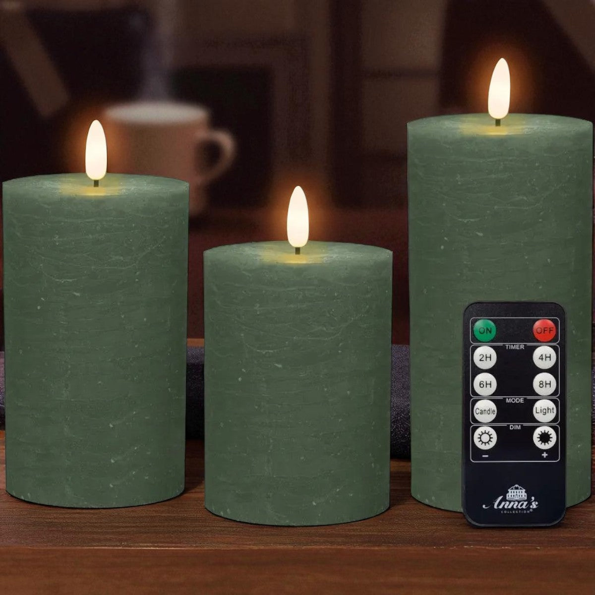 LED Stompkaarsen Set van 3 - Jade Green