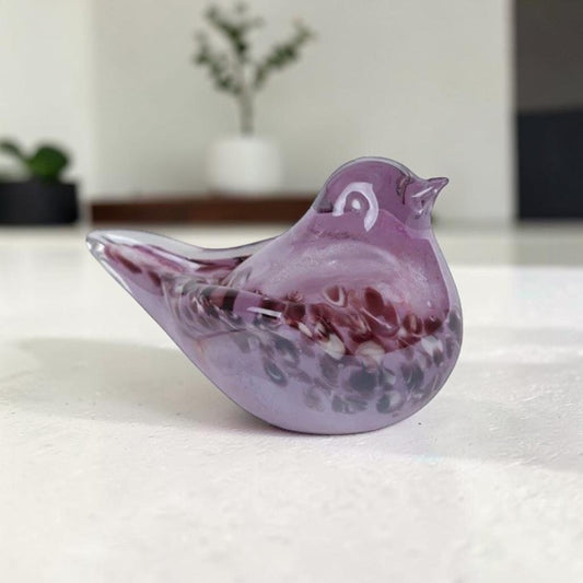 Zittende Glazen Vogel van Massief Kristalglas – Paars