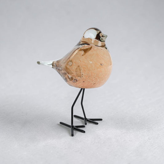 Glazen Vogel op Metalen Pootjes – Beige