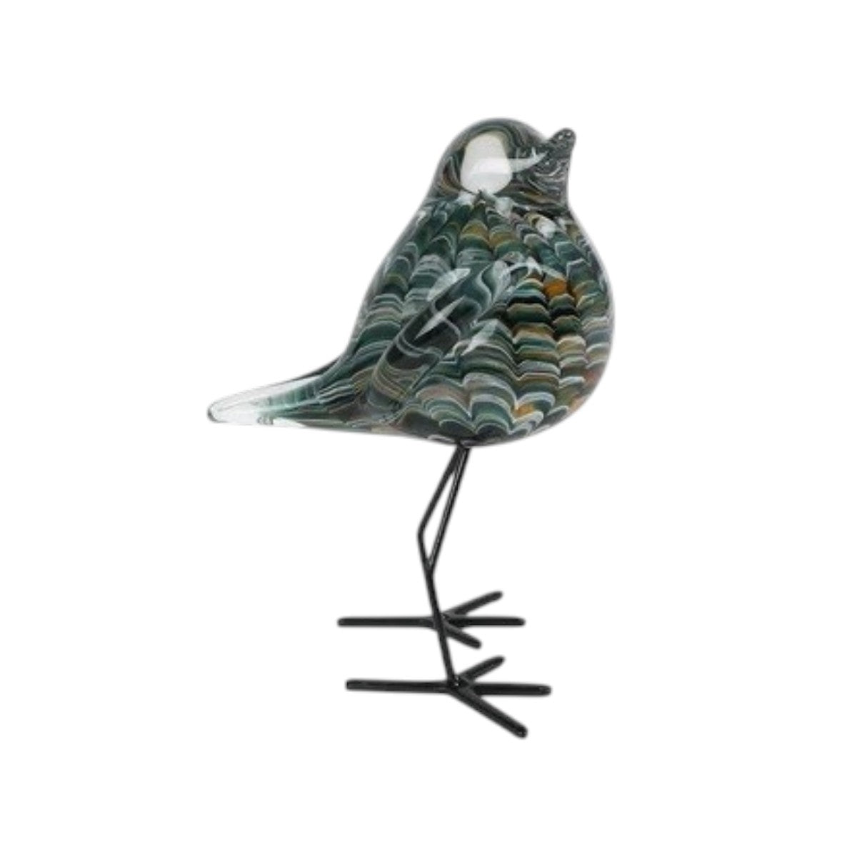 Glazen Vogel op Metalen Pootjes – Grijs