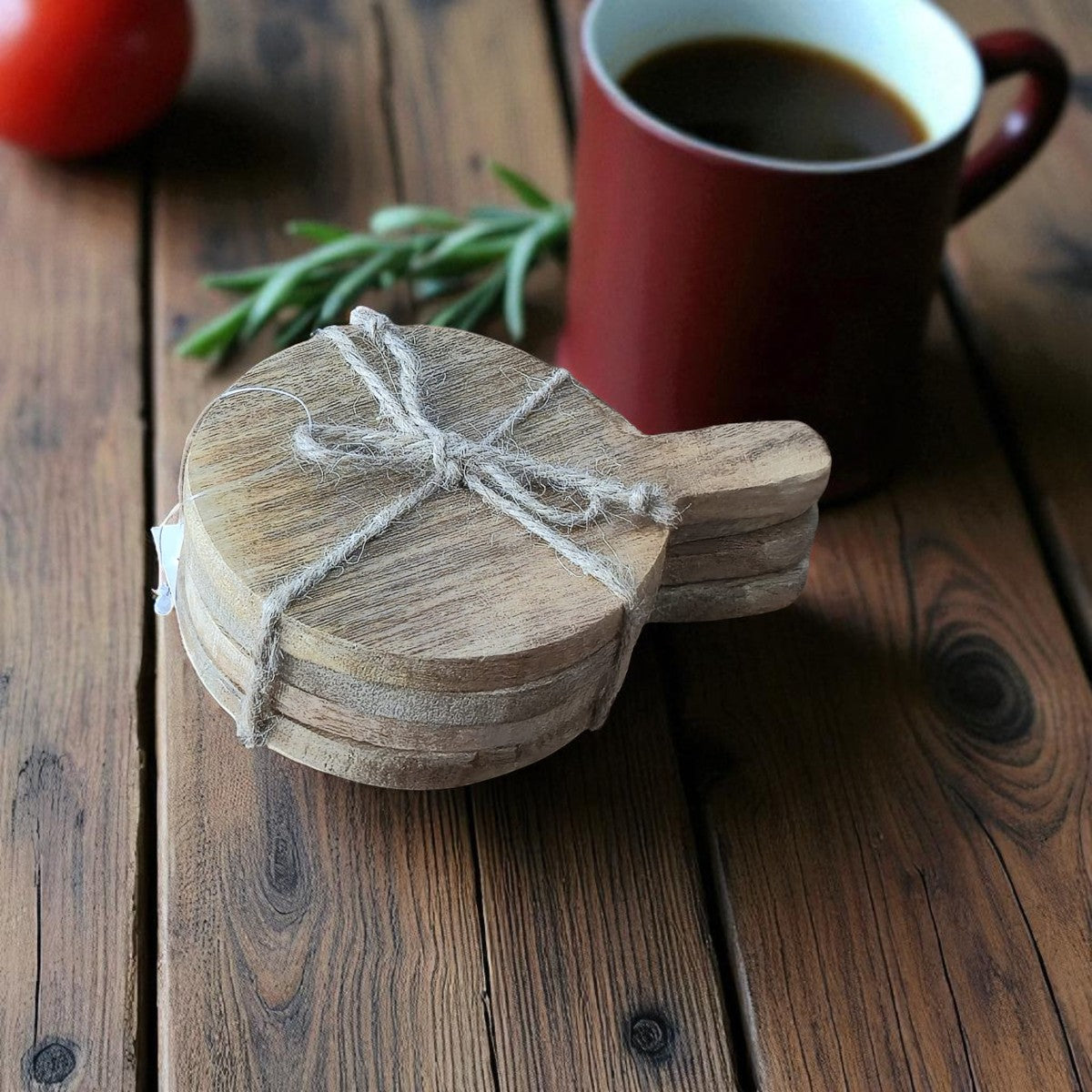 Set van 4 ronde houten borrelplank onderzetters