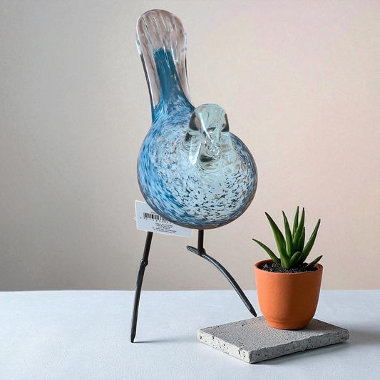 Staande massief glazen vogel blauw