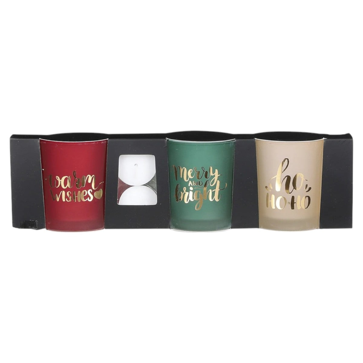 🎄 Geschenkset – Set van 3 kerst theelichthouders rood/groen/off-white