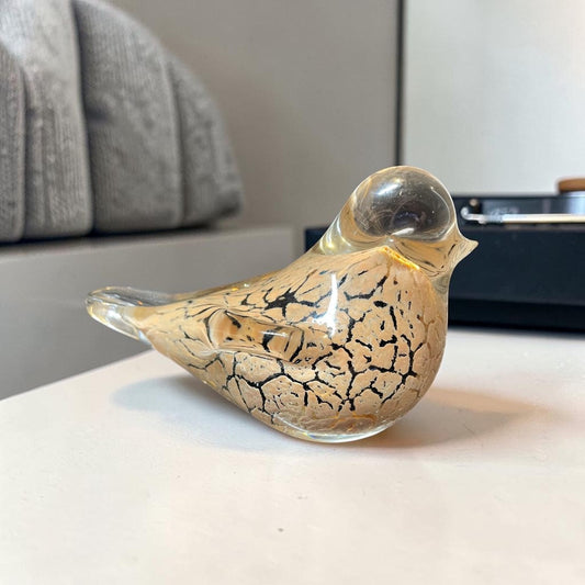 Zittende Glazen Vogel van Massief Kristalglas – Bruin