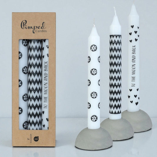 🕯️ Pimped Candles zwart met wit – “To the moon and back”