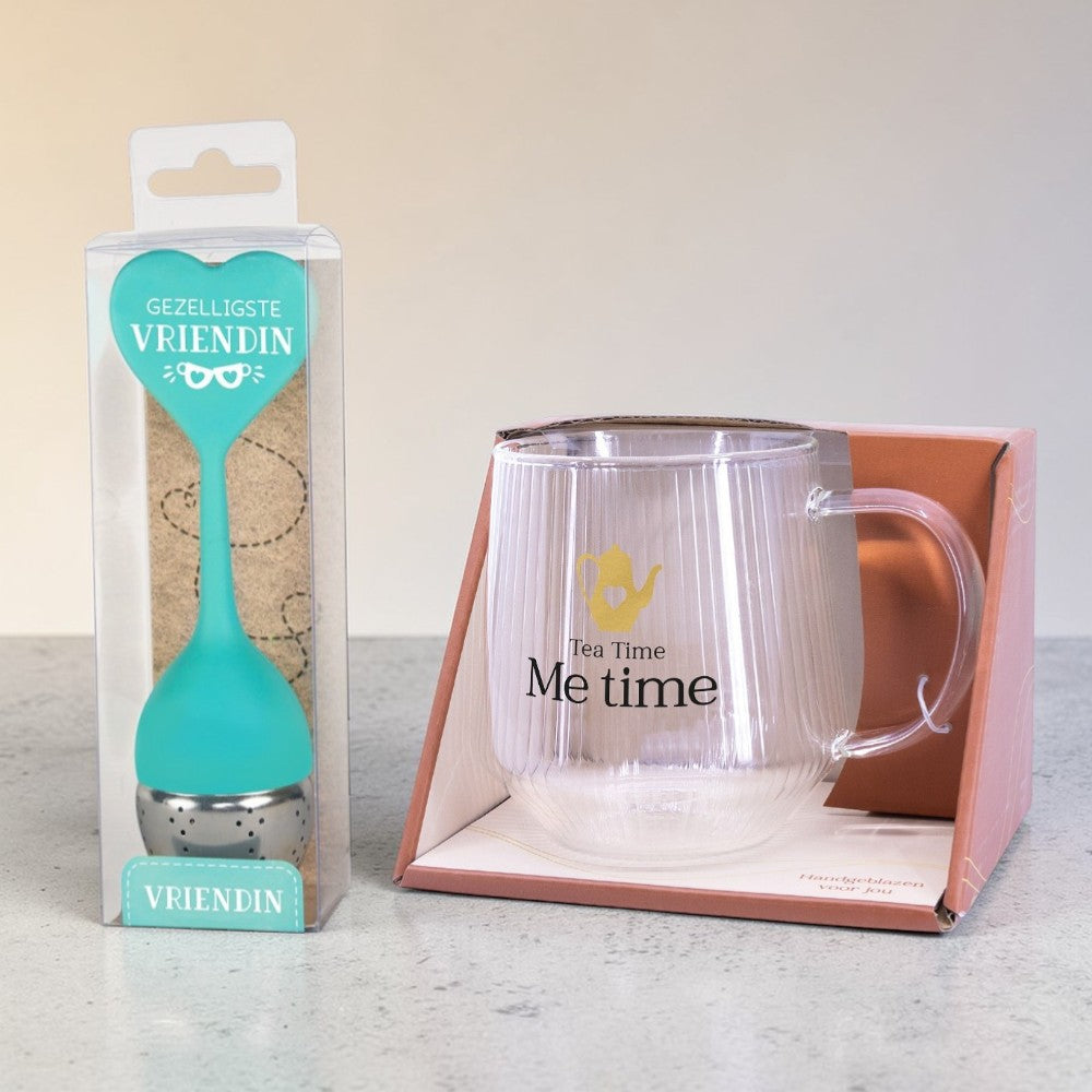 Theeglas Me Time + Theezeef Vriendin – Set van 2