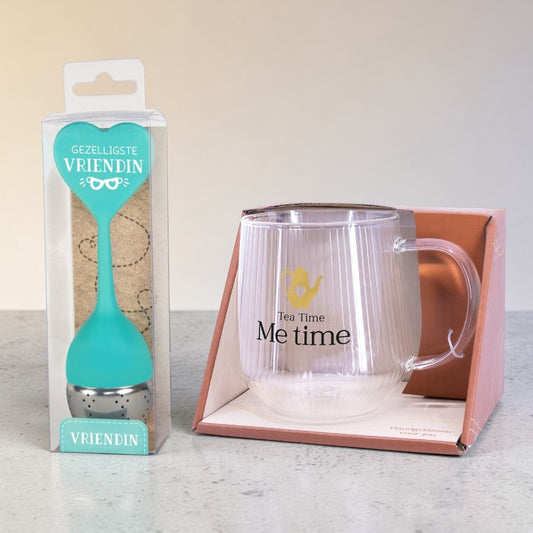 Theeglas Me Time + Theezeef Vriendin – Set van 2