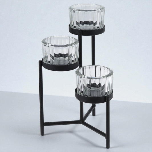 🕯️ Theelichthouderset kandelaar van metaal – zwart – 11 x 11 x 18 cm