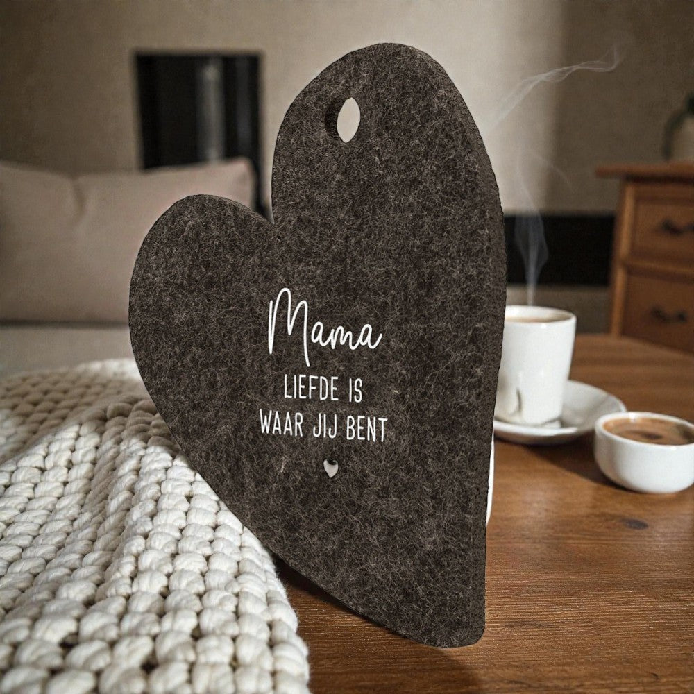 Vilten Onderzetter Hart – Mama – Set van 4
