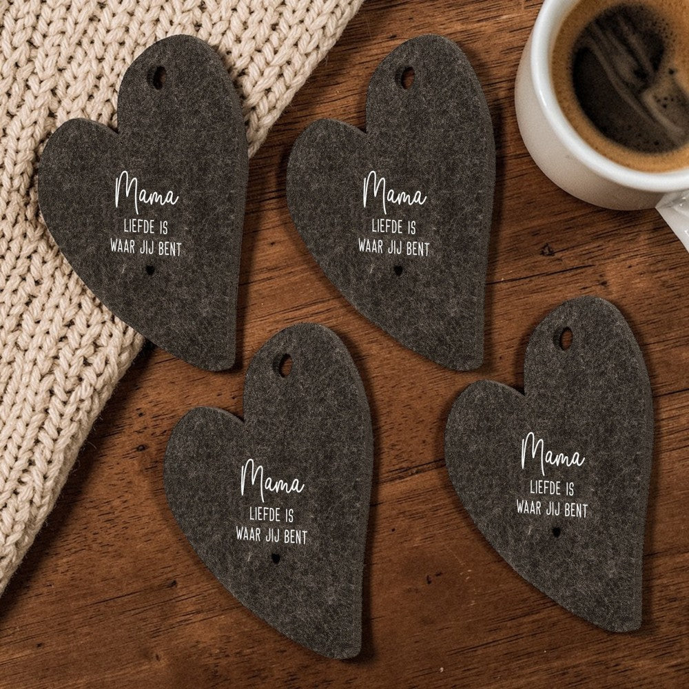 Vilten Onderzetter Hart – Mama – Set van 4