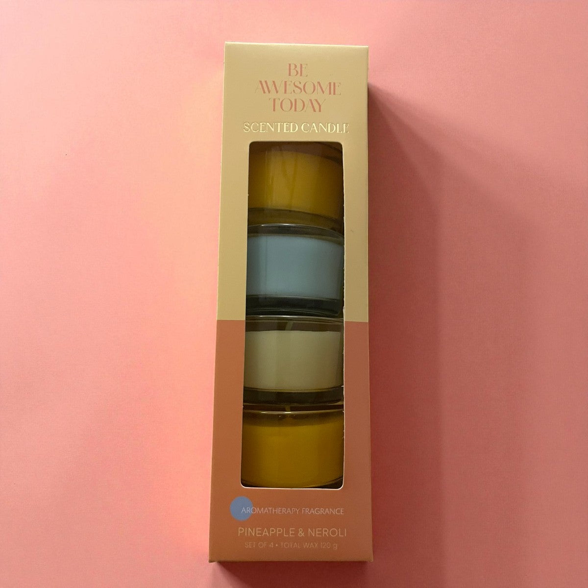 🕯️ Geschenkset – Set van 4 geurkaarsen in glas “Be Awesome Today”