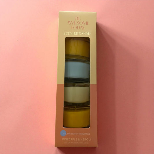🕯️ Geschenkset – Set van 4 geurkaarsen in glas “Be Awesome Today”