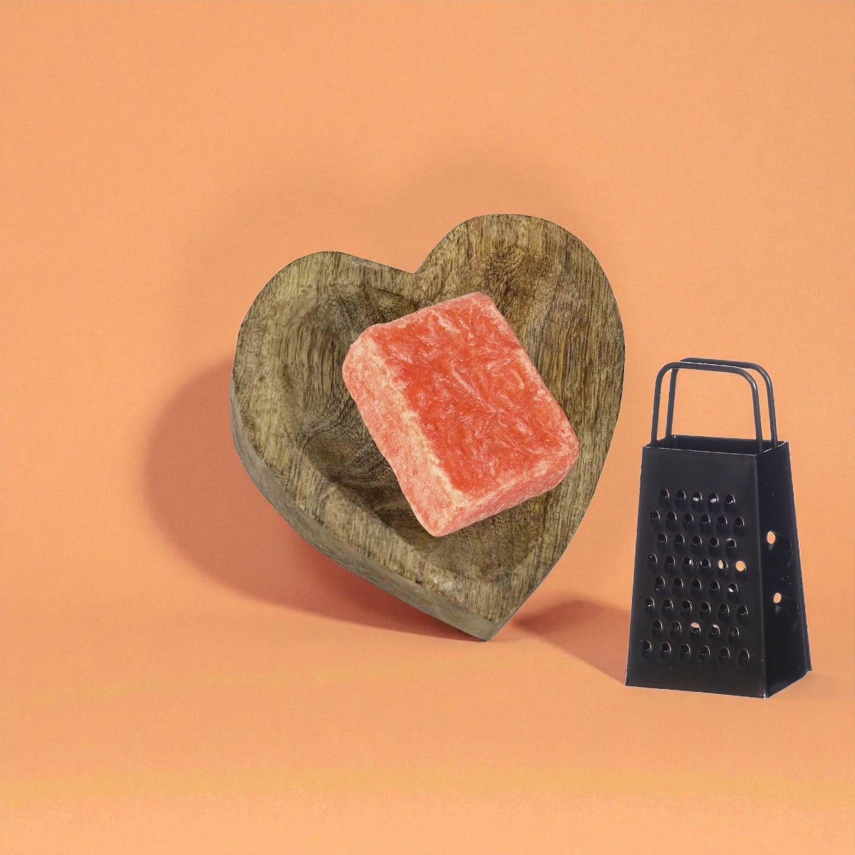 Cadeauset met schaaltje in hartvorm, minirasp en amberblok Mango Peach