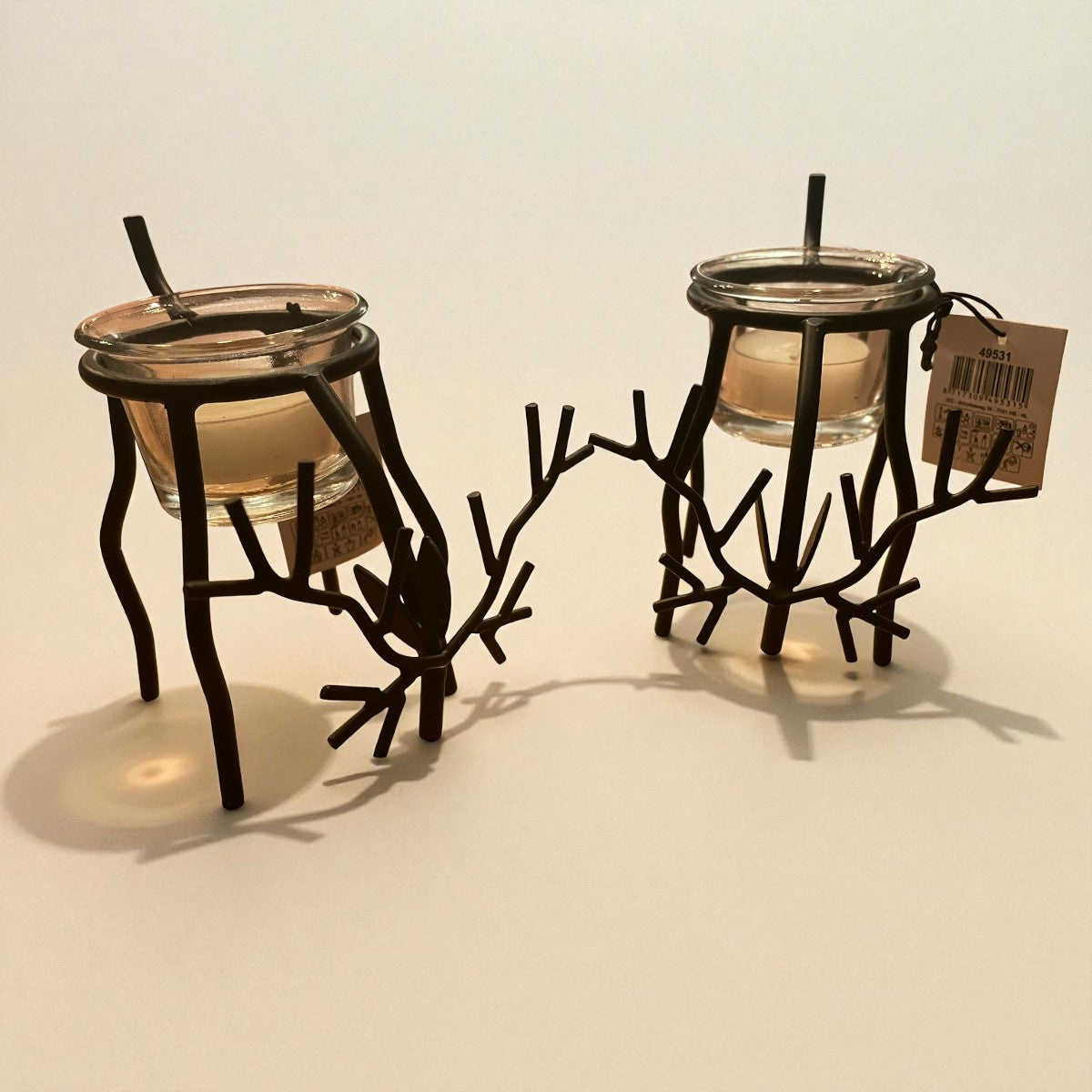 🦌 Waxinelichthouder grazend rendier van metaal – 11 cm