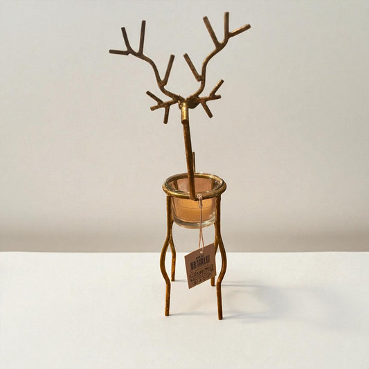 🕯️ Waxinelichthouder rendier van metaal goud – 29 cm