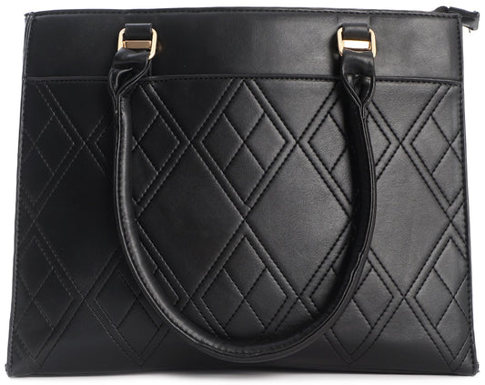 Zwarte tas dames – PU handtas met ruitenpatroon en ritsvakken | Masini Gifts