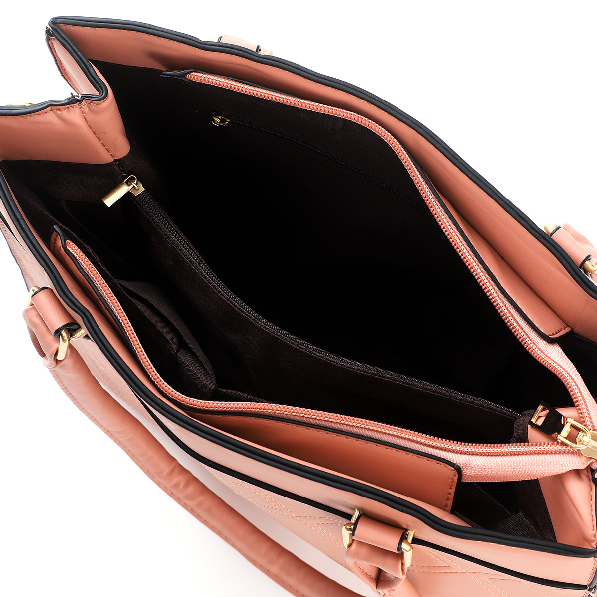 Roze tas dames – PU handtas met ruitenpatroon en ritsvakken | Masini Gifts