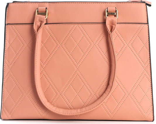Roze tas dames – PU handtas met ruitenpatroon en ritsvakken | Masini Gifts