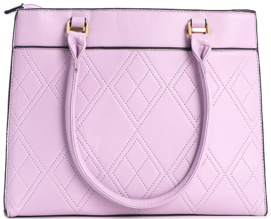 Paarse tas dames – PU handtas met ruitenpatroon en ritsvakken | Masini Gifts