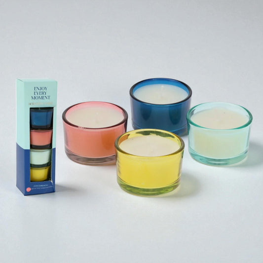🕯️ Geschenkset – Set van 4 geurkaarsen in glas “Enjoy Every Moment”