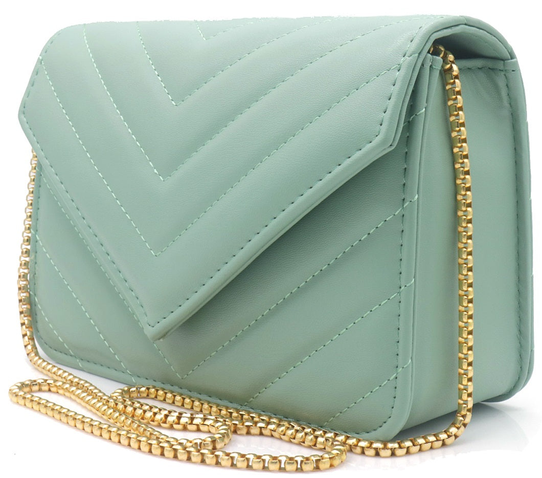 Groene PU schoudertas – tas met gouden ketting en magnetische sluiting | Masini Gifts