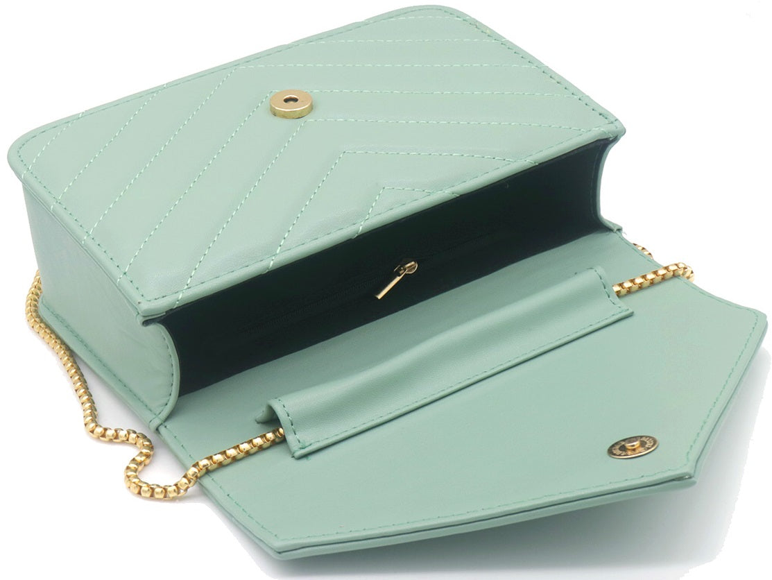 Groene PU schoudertas – tas met gouden ketting en magnetische sluiting | Masini Gifts