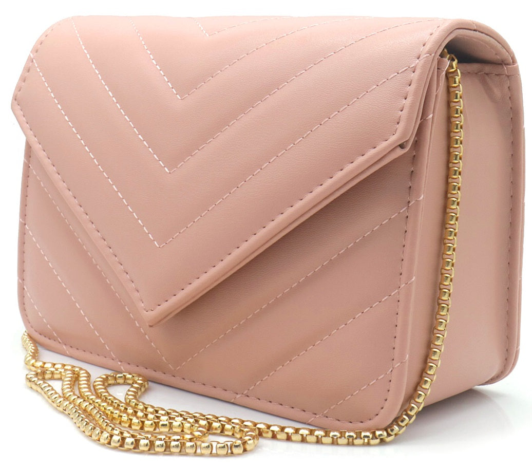Roze PU schoudertas – tas met gouden ketting en magnetische sluiting | Masini Gifts