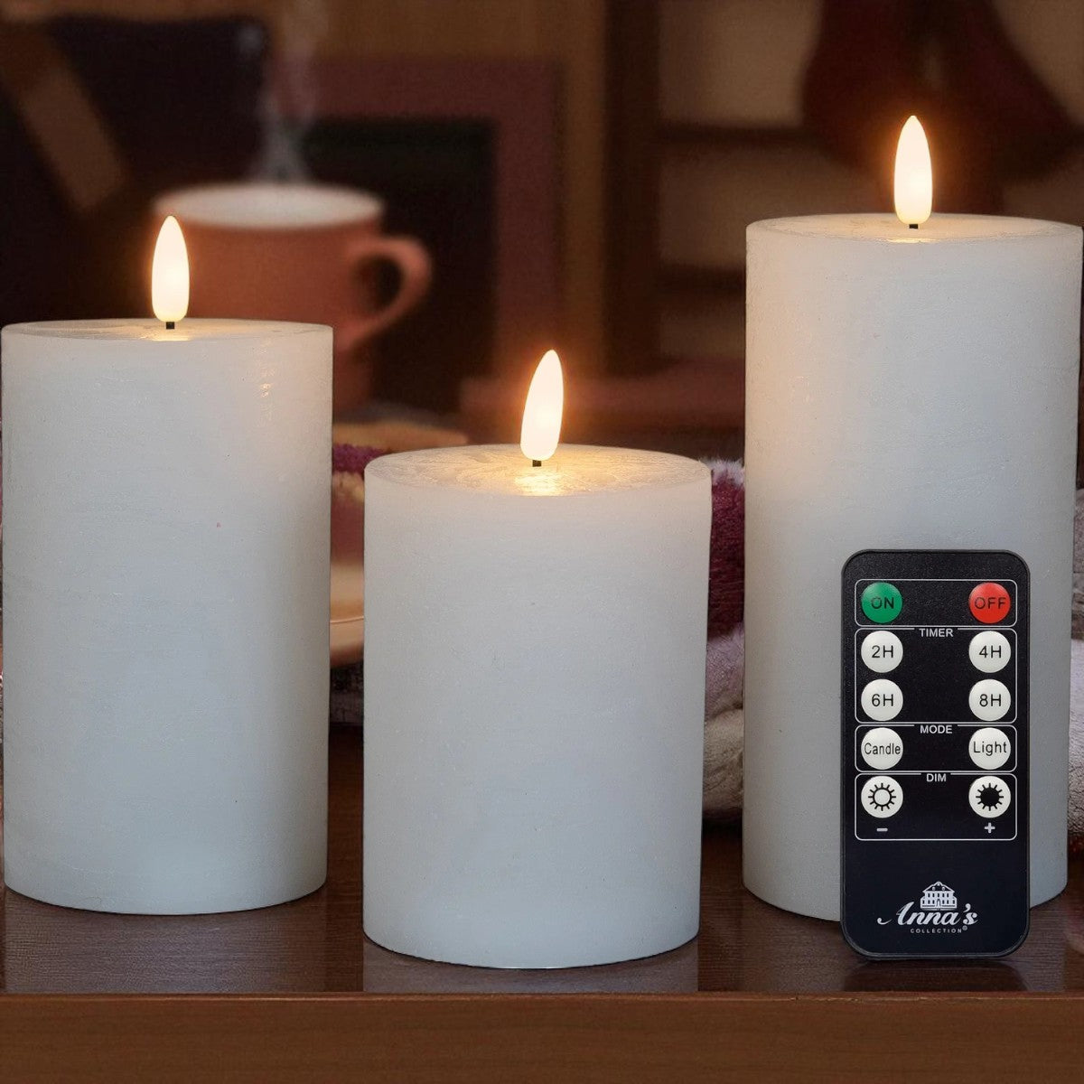 🕯️ Set van drie LED kaarsen met afstandsbediening – Wit