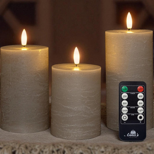 🕯️ Set van drie LED kaarsen met afstandsbediening - Taupe