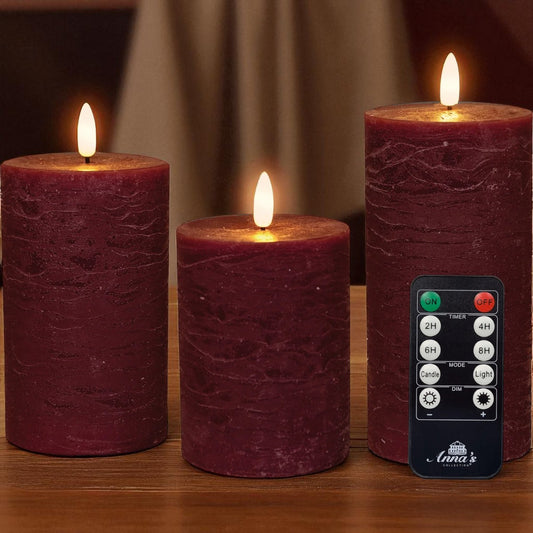 🕯️ Set van drie LED kaarsen met afstandsbediening – Bordeaux rood