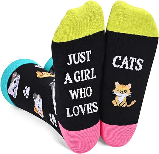 🐾 Happy Socks – Kattensokken “Just a girl who loves cats” (maat 38–45)