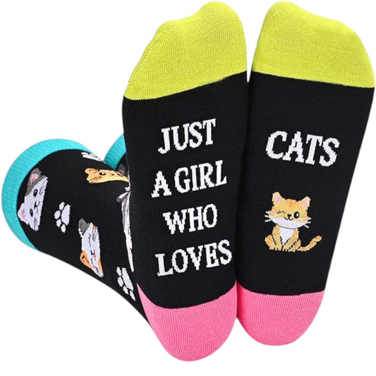 🐾 Happy Socks – Kattensokken “Just a girl who loves cats” (maat 38–45)