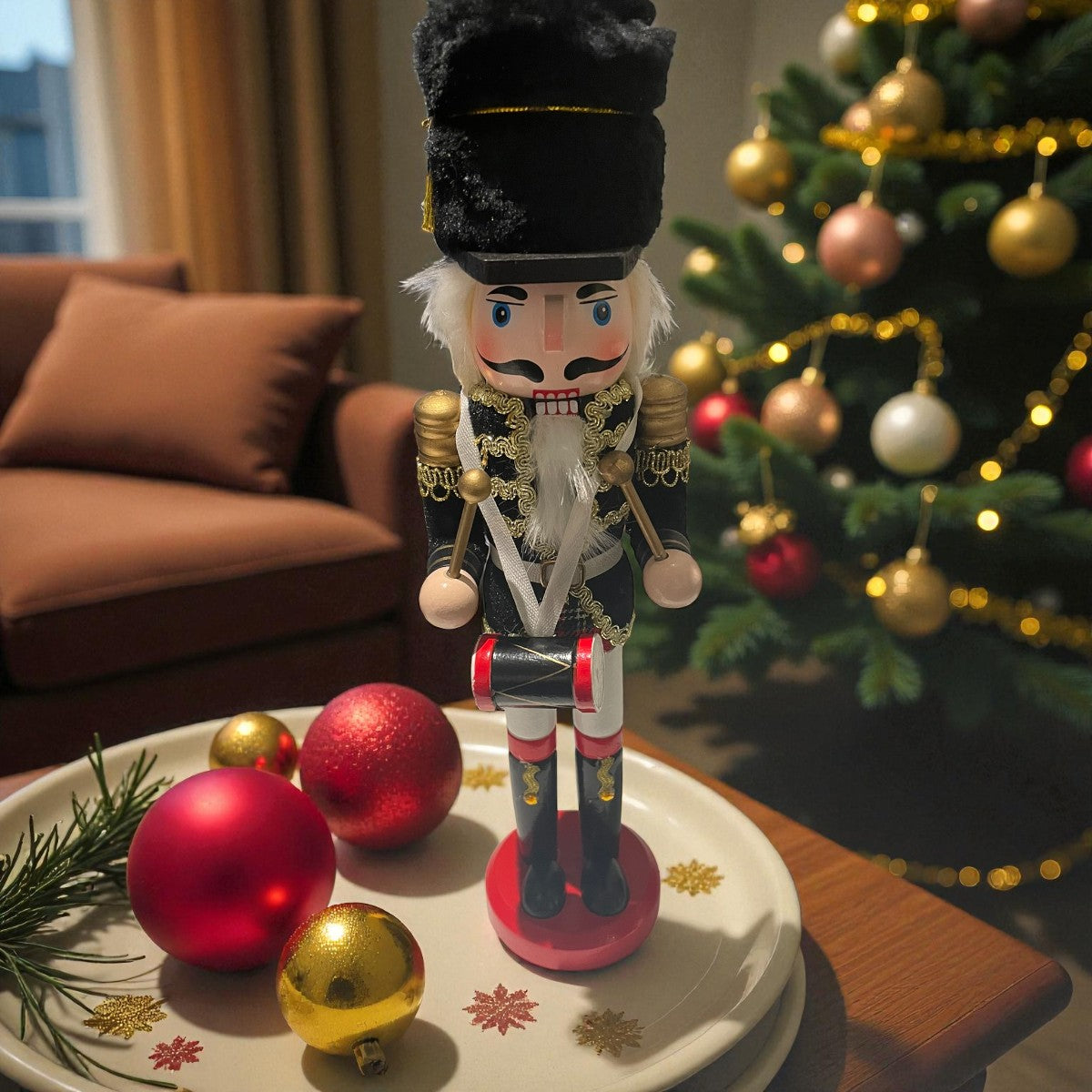 🎄 Traditionele houten notenkraker met trommel – 30 cm