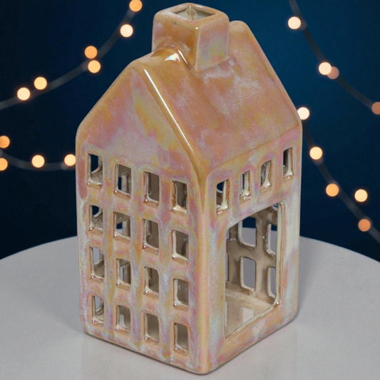 🏠 Countryfield Theelichthouder huis geel – 17 cm