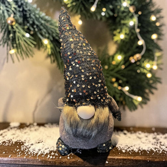 Kerstkabouter met Pailletjes Zwart – 36 cm