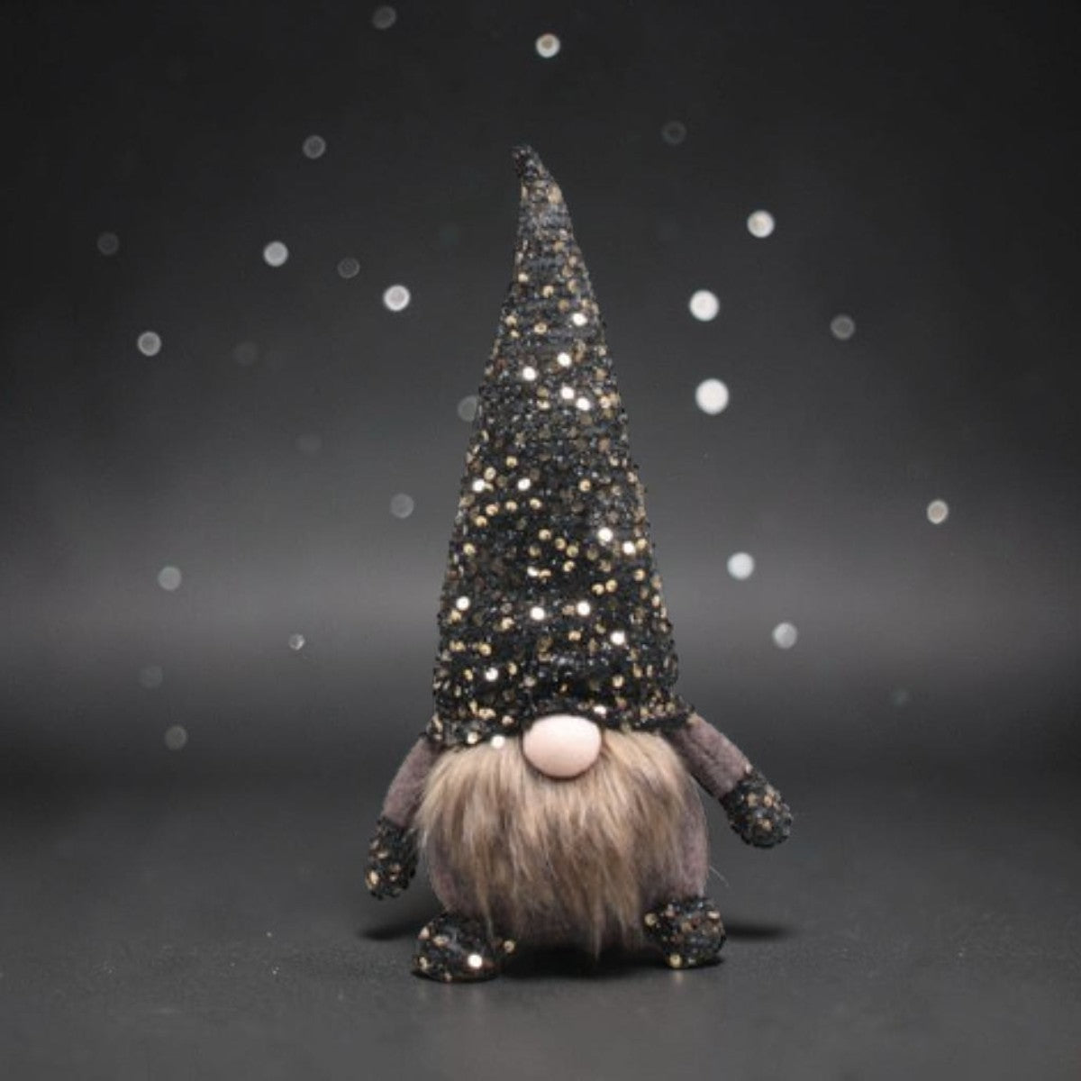 Kerstkabouter met Pailletjes Zwart – 36 cm